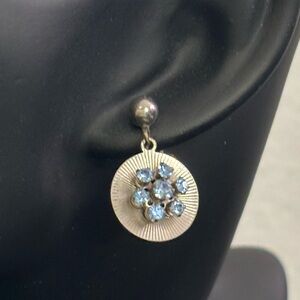 Vintage Pale Blue Floral Crystal Cluster Silver Drop Screw-Back Clip-On Earrings